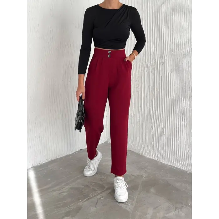 örme krep pantolon çift düğmeli