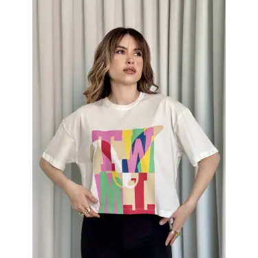 Baskılı crop tişört