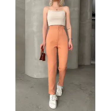 Beli lastikli karamel pantolon