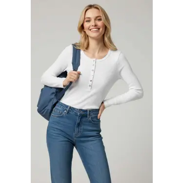 Çıtçıt Detaylı Bluz Beyaz T4343