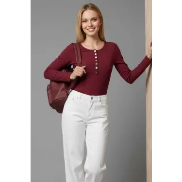 Çıtçıt Detaylı Bluz Bordo T4343