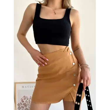 Dört çıtçıtlı Gabardin şort etek s249001