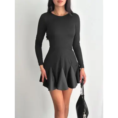 Eteği kloş crep mini elbise s1267