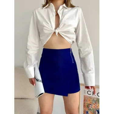Gabardin fermuarlı şort etek S24906