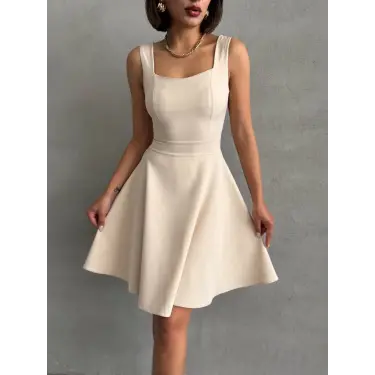 Kadın kare yaka kısa elbise s251188