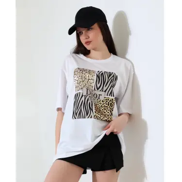 Karma desenli oversize tişört