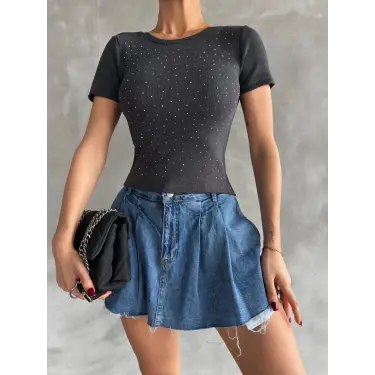 Önü taşlı antrasit bluz s3512