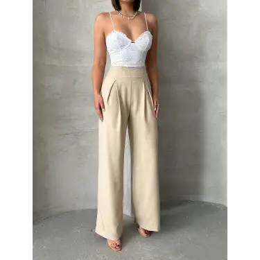 Pileli keten pantolon s255046