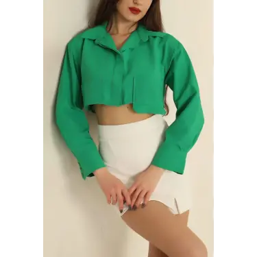 Poplin crop gömlek yeşil s3060