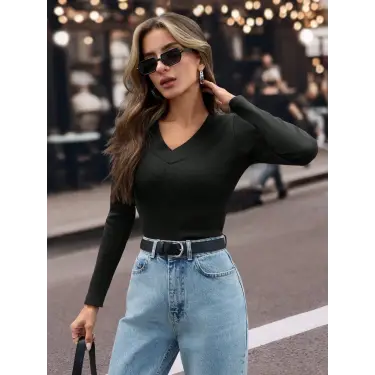 V yaka kaşkorse bluz siyah w3817