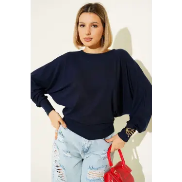 Yarasa Kol Salaş Bluz Lacivert T4273