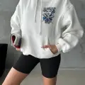 3 iplik şardonlu oversize kafa baskılı sweat beyaz