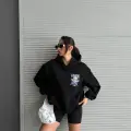 3 iplik şardonlu oversize kafa baskılı sweat siyah