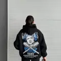 3 iplik şardonlu oversize kafa baskılı sweat siyah