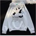 3 iplik şardonlu oversize peluş baskılı sweat beyaz