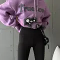 3 iplik şardonlu oversize true baskılı sweat mor