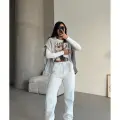 3 iplik şardonlu paça lastikli eşofman beyaz is001