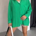 Ağaç kabuğu oversize arkası pileli gömlek