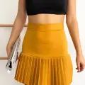 Altı pliseli mini etek hardal s24705