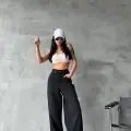 Arkadan tokalı jeans pantolon Siyah