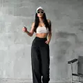 Arkadan tokalı jeans pantolon Siyah