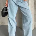 Baggy kar yıkama buz mavi jeans pantolon d2007