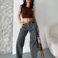 Baggy kar yıkama eskitme kahve jeans pantolon d2007