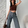 Baggy kar yıkama eskitme kahve jeans pantolon d2007
