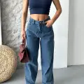 Baggy kar yıkama jeans pantolon koyu mavi d2007