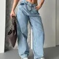 Baggy kar yıkama orta mavi jeans pantolon d2007