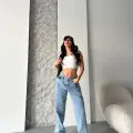 Baggy kar yıkama orta mavi jeans pantolon d2007