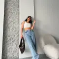 Baggy kar yıkama orta mavi jeans pantolon d2007