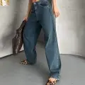 Baggy kar yıkama yeşil tint jeans pantolon d2007