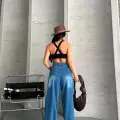 Baggy süper taş bıyık yıkama mavi jeans pantolon d2007