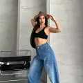 Baggy süper taş bıyık yıkama mavi jeans pantolon d2007