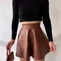 Beli lastikli deri etek kahve s24599