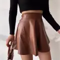 Beli lastikli deri etek kahve s24599