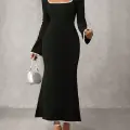 Biyeli uzun elbise siyah