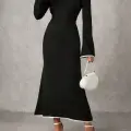 Biyeli uzun elbise siyah