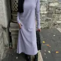 Boğazlı kalın bürümcük uzun elbise gri