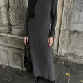 Boğazlı kalın bürümcük uzun elbise siyah