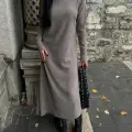 Boğazlı kalın bürümcük uzun elbise vizon