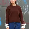 Boncuklu bile detaylı kazak kahve
