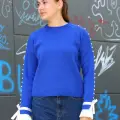 Boncuklu bile detaylı kazak saks mavisi