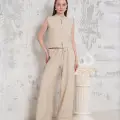 Broşlu yelek pantolon takım bej s255821