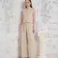 Broşlu yelek pantolon takım bej s255821