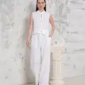 Broşlu yelek pantolon takım beyaz s255821