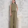 Broşlu yelek pantolon takım haki s255821