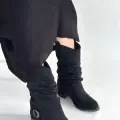 Canty Siyah Süet Körüklü Topuklu Çizme