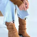 Canty Taba Süet Körüklü Topuklu Çizme